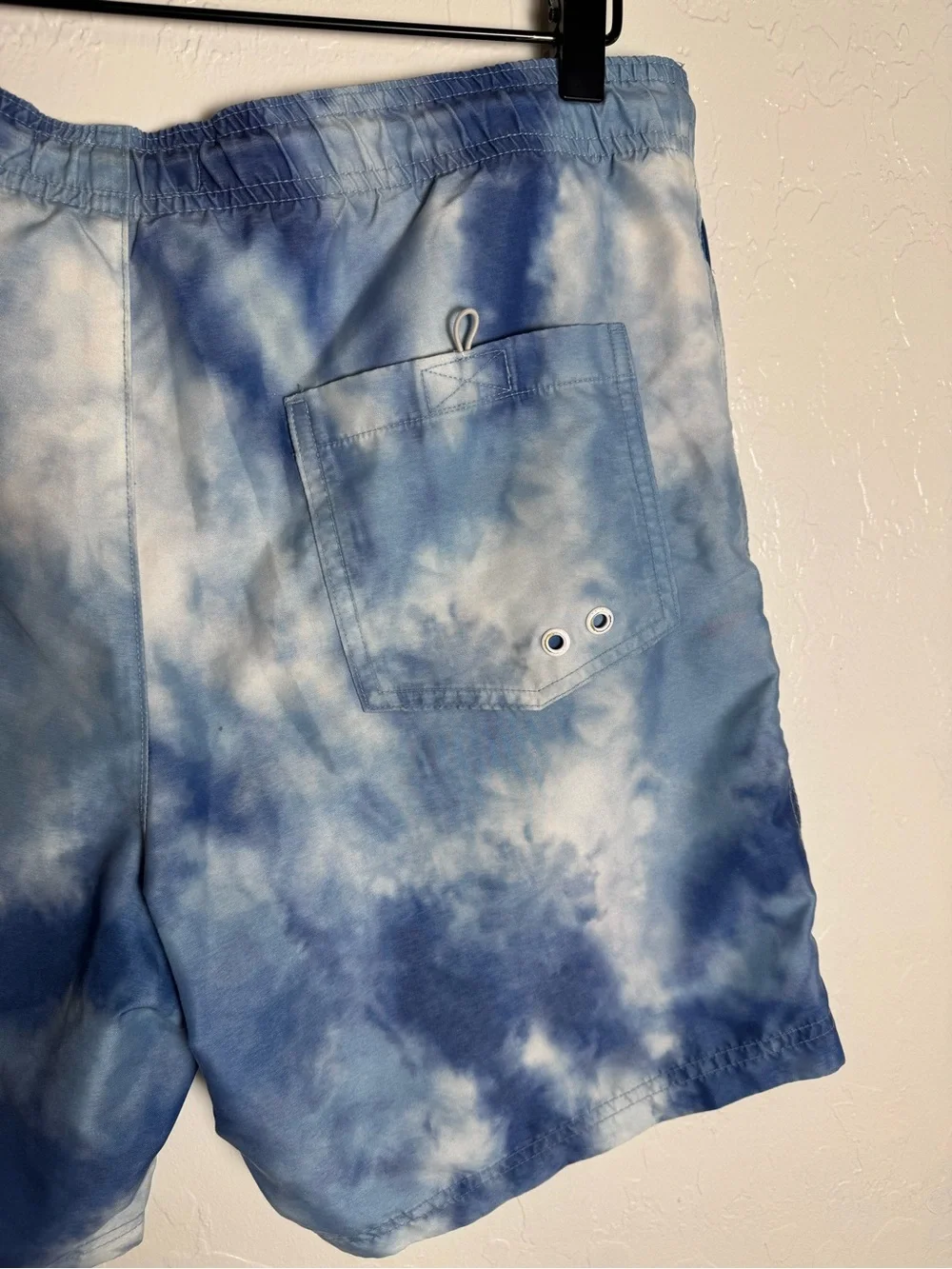American Eagle Blue White Tie Dye Swim Trunks Mesh Lined Board Shorts